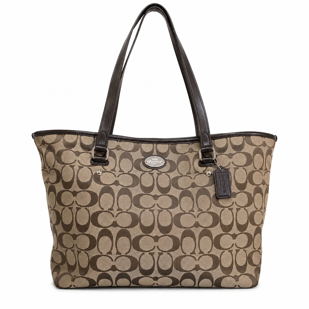 Coach Tan and Brown Signature Canvas Tote